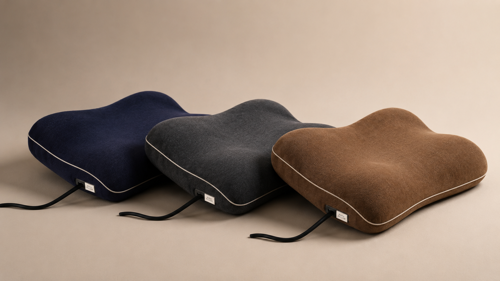Aura Pillow 三款配色：海军蓝、炭灰、暖棕